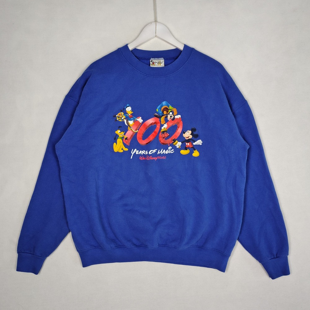 Vintage Walt Disney World 100 Years of Magic Blue Sweatshirt Mickey XL